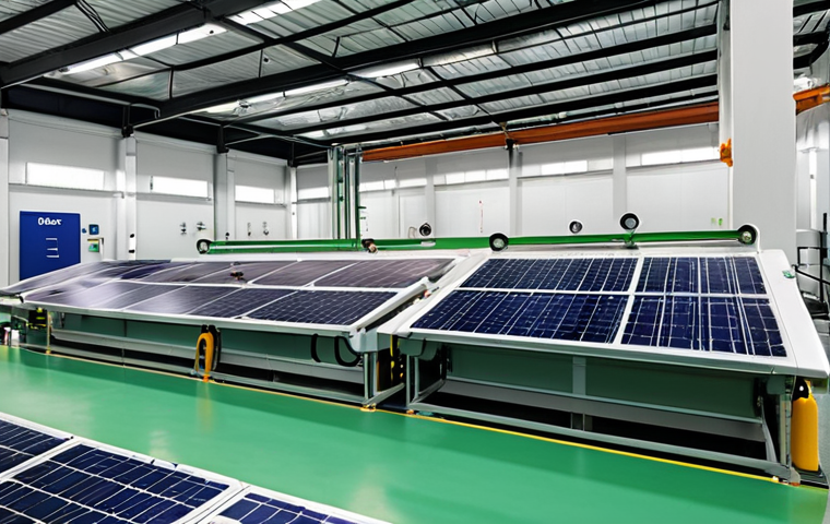 **A Smart Factory Powered by AI:** A modern factory in Shah Alam, Malaysia, showcasing a smart energy management system. Visualize advanced machinery, sensors, and a digital interface displaying real-time energy optimization data. Emphasize green energy sources like solar panels integrated into the factory's design. The scene should convey efficiency, sustainability, and technological advancement.