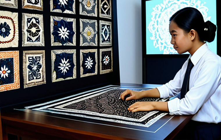Preserving Cultural Heritage with AI**

"A digital restoration artist, working on a holographic display of an ancient batik textile, surrounded by modern technology and traditional Malaysian artifacts, showcasing the blend of AI and cultural heritage, fully clothed, appropriate attire, safe for work, perfect anatomy, natural proportions, professional, modest, family-friendly"

**