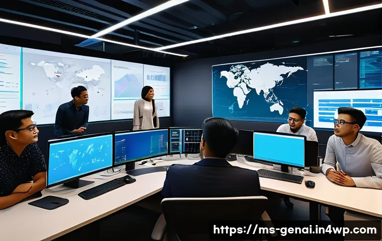 AI와 데이터 윤리 - A diverse group of Malaysian AI engineers and ethicists collaborating in a modern office space, surr...