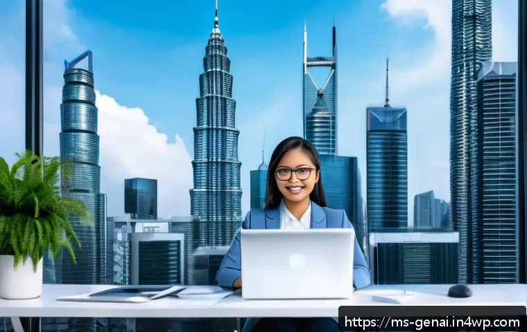 생성형 AI의 윤리적 고찰 - A modern Malaysian urban office environment featuring diverse professionals collaborating on AI tech...