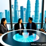 Home 23 AI 기술의 윤리적 고려사항 - Photorealistic scene of a diverse Malaysian AI ethics committee meeting in a modern Kuala Lumpur off...